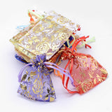 1 Bag Gold Stamping Rose Flower Rectangle Organza Gift Bags, Jewelry Packing Drawable Pouches, Mixed Color, 9x7cm
