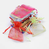 1 Bag Gold Stamping Butterfly Rectangle Organza Gift Bags, Jewelry Packing Drawable Pouches, Mixed Color, 9x7cm
