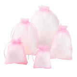 1 Bag 5 Style Organza Gift Bags with Drawstring, Jewelry Pouches, Wedding Party Christmas Favor Gift Bags, Pink, 100pcs/bag
