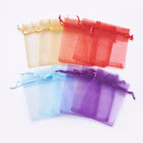 1 Bag 4 Colors Organza Bags, with Ribbons, Rectangle, Red/Dark Orchid/Sky Blue/Goldenrod, Mixed Color, 9~9.5x6.5~7cm, 25pcs/color, 100pcs/set