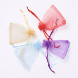 1 Bag 4 Colors Organza Bags, with Ribbons, Rectangle, Red/Dark Orchid/Sky Blue/Goldenrod, Mixed Color, 9~9.5x6.5~7cm, 25pcs/color, 100pcs/set