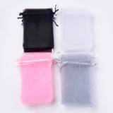 1 Bag 4 Colors Organza Bags, with Ribbons, Rectangle, Pink/Lavender/Light Grey/Black, Mixed Color, 15~15.5x9.5~10cm, 25pcs/color, 100pcs/set