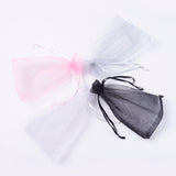 1 Bag 4 Colors Organza Bags, with Ribbons, Rectangle, Pink/Lavender/Light Grey/Black, Mixed Color, 15~15.5x9.5~10cm, 25pcs/color, 100pcs/set