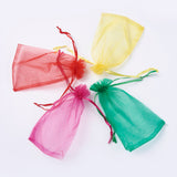 1 Bag 4 Colors Organza Bags, with Ribbons, Rectangle, Red/Medium Violet Red/Green/Yellow, Mixed Color, 15~15.5x9.5~10cm, 25pcs/color, 100pcs/set