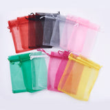 1 Bag 8 Colors Organza Bags, with Ribbons, Rectangle, Mixed Color, 15x10cm, 25pcs/color, 200pcs/set