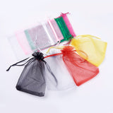 1 Bag 8 Colors Organza Bags, with Ribbons, Rectangle, Mixed Color, 15x10cm, 25pcs/color, 200pcs/set