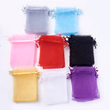 1 Bag 8 Colors Organza Bags, with Ribbons, Rectangle, Mixed Color, 12x9cm, 25pcs/color, 200pcs/set