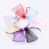 1 Bag 8 Colors Organza Bags, with Ribbons, Rectangle, Mixed Color, 12x9cm, 25pcs/color, 200pcs/set