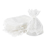 100 pc PandaHall Elite Organza Gift Bags with Lace, Rectangle with Flower Pattern, Creamy White, 14~15x10~11cm