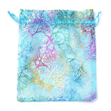 100 pc Organza Gift Bags, Drawstring Bags, with Colorful Coral Pattern, Rectangle, Dark Turquoise, 20x15cm