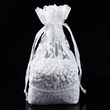 100 pc Polyester Lace & Slub Yarn Drawstring Gift Bags, for Jewelry & Baby Showers Packaging Wedding Favor Bag, Creamy White, 23~24x15~16x0.3cm