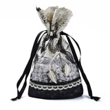 100 pc Polyester Lace & Slub Yarn Drawstring Gift Bags, for Jewelry & Baby Showers Packaging Wedding Favor Bag, Black, 18~19x12~13x0.3cm