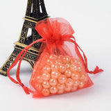 100 pc Organza Gift Bags with Drawstring, Jewelry Pouches, Wedding Party Christmas Favor Gift Bags, Red, 9x7cm