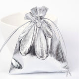 100 pc Rectangle Organza Bags, Drawstring Pouches Bags, Party Wedding Cookies Candy Jewelry Bags, Silver, 12x10cm