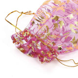 100 pc Rose Printed Organza Bags, Gift Bags, Rectangle, Orchid, 12x10cm