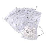 Heart Printed Organza Bags, Gift Bags, Rectangle, White<P>Size: about 12cm long, 10cm wide.<P>Due to the handmade bags, the size within the error range of 0.5cm.