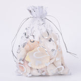 100 pc Heart Printed Organza Bags, Gift Bags, Rectangle, White, 18x13cm