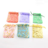 100 pc Printed Organza Bags, Gift Bags, Rectangle, Mixed Pattern, Mixed Color, 12x9cm