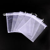 100 pc Rectangle Jewelry Packing Drawable Pouches, Organza Gift Bags, White, 17x23cm