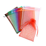 100 pc Rectangle Jewelry Packing Drawable Pouches, Organza Gift Bags, Mixed Color, 30x20cm