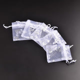 100 pc Gift Package Organza Bags, Rectangle with Butterfly Pattern, White, 9x7cm