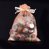100 pc Printed Organza Bags, Gift Bags, with Glitter Powder, Rectangle with Heart, 19~20.5x13.5~14cm
