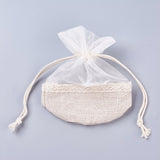 100 pc Organza Bags, with Cotton Cloth, Rectangle, Beige, 16.7x12.7x0.5cm