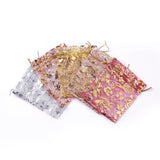 100 pc Rose Printed Organza Bags, Wedding Favor Bags, Favour Bag, Gift Bags, Rectangle, Mixed Color, 12x10cm, 5pcs/color, 25pcs/set
