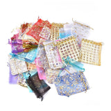 100 pc Printed Organza Bags with Drawstring, Jewelry Pouches, Gift Bags, Rectangle, Mixed Color, 7.3~30x5.5~21.5cm