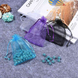 100 pc Organza Gift Bags, Plain Style, with Drawstring, Rectangle, Mixed Color, 12x9cm