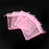 1 Bag Organza Gift Bags, with Drawstring, Rectangle, Pink, 12x10cm