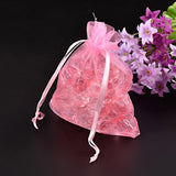 1 Bag Organza Gift Bags, with Drawstring, Rectangle, Pink, 12x10cm