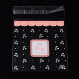 1 Bag Rectangle OPP Cellophane Bags, with Cherry Pattern, Pearl Pink, 14x9.9cm, Unilateral Thickness: 0.035mm, Inner Measure: 11x9.9cm, about 95~100pcs/bag