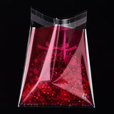 1 Bag Rectangle OPP Cellophane Bags for Christmas, with Wreath Pattern, Dark Red, 14x9.9cm, Unilateral Thickness: 0.035mm, Inner Measure: 11x9.9cm, about 95~100pcs/bag