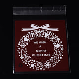 1 Bag Rectangle OPP Cellophane Bags for Christmas, with Wreath Pattern, Dark Red, 14x9.9cm, Unilateral Thickness: 0.035mm, Inner Measure: 11x9.9cm, about 95~100pcs/bag