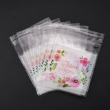 10 Bag Rectangle OPP Self-Adhesive Bags, with Word Thank You and Flower Pattern, for Baking Packing Bags, Colorful, 10x7x0.02cm, 100pcs/bag