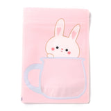 1 Bag Plastic Zip Lock Bag, Storage Bags, Self Seal Bag, Top Seal, with Cup Shape Window, Rectangle, Pink, Rabbit Pattern, 18x13x0.15cm, Unilateral Thickness: 3.9 Mil(0.1mm)