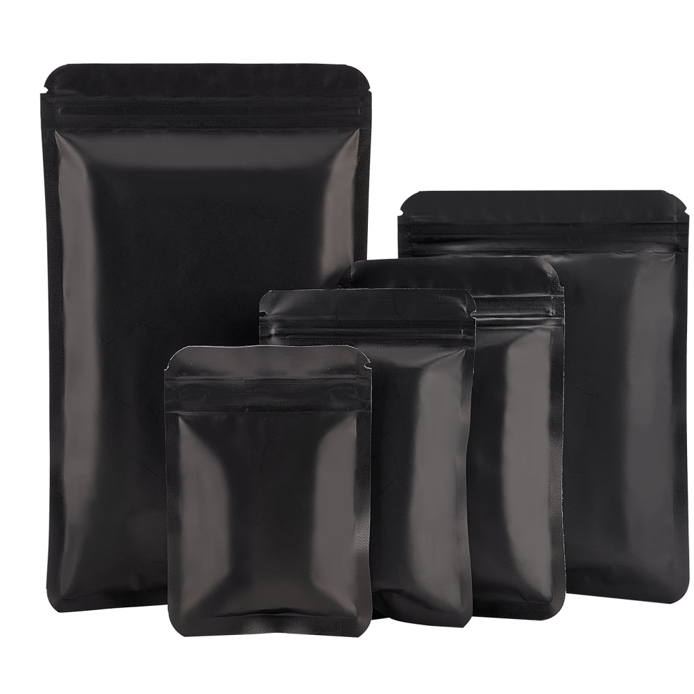 1 Bag 150Packs 5 Sizes Resealable Black Zip Lock Bags PET Self Seal Zipper Waterproof Bags Thickened Storage Pouch for Jewelry Tools Parts Special