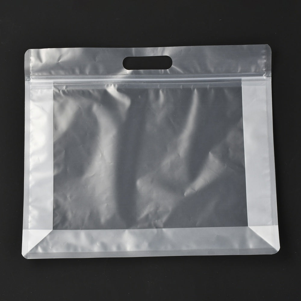 50 pc Transparent Plastic Zip Lock Bag Plastic Stand up Pouch Resealable Bags with Handle Clear 30x35x0.08cm