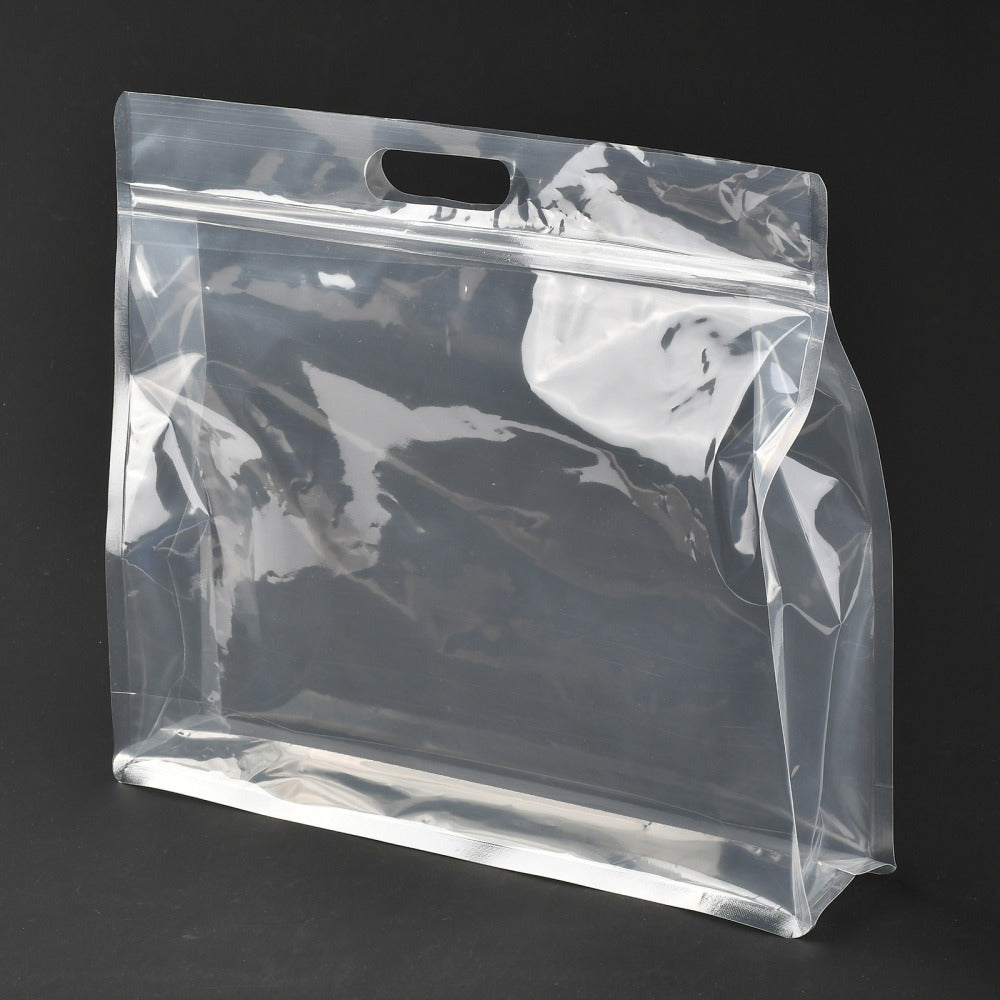 Transparent Plastic Zip Lock Bag, Plastic Stand Up Pouch, Resealable Bags, with Handle, Clear, 23x30x0.08cm Plastic Clear
