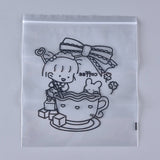 50 pc Clear Plastic Zip Lock Bags, Resealable Bags, Top Seal Bags, with Girl Stirs Coffee Pattern, Black, 21.3x18.2x0.02cm