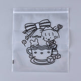 50 pc Clear Plastic Zip Lock Bags, Resealable Bags, Top Seal Bags, with Girl Stirs Coffee Pattern, Black, 21.3x18.2x0.02cm