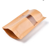 100 pc Resealable Kraft Paper Bags, Resealable Bags, Small Kraft Paper Stand up Pouch, with Window, Sandy Brown, 26.2x18.2cm