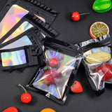1 Bag 120Pcs 4 Style Rectangle Zip Lock Plastic Laser Bags, with Clear Window, Resealable Bags, Black, 30pcs/style