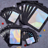 1 Bag 120Pcs 4 Style Rectangle Zip Lock Plastic Laser Bags, with Clear Window, Resealable Bags, Black, 30pcs/style