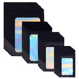 1 Bag 120Pcs 4 Style Rectangle Zip Lock Plastic Laser Bags, with Clear Window, Resealable Bags, Black, 30pcs/style