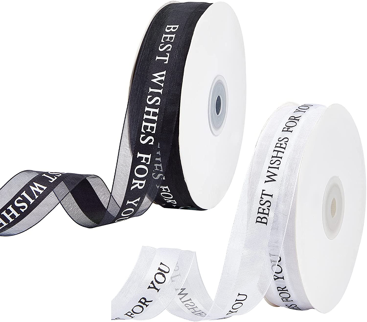 Make a wish wedding ribbon in black printed on 5/8 white satin, 10 yards