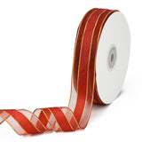 Solid Color Organza Ribbons, Golden Wired Edge Ribbon, for Party Decoration, Gift Packing, FireBrick, 1(25mm), about 50yard/roll(45.72m/roll)