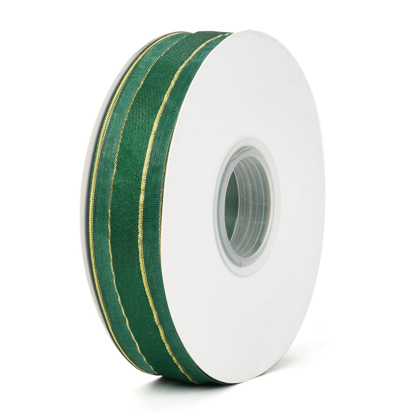 Solid Color Organza Ribbons, Golden Wired Edge Ribbon, for Party Decoration, Gift Packing, Dark Green, 1(25mm), about 50yard/roll(45.72m/roll)