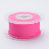 1 Roll Polyester Frayed Grosgrain Ribbons, Printed, with Fringe Tassel, Hot Pink, 1-1/2 inch(38mm), about 50yards/roll(45.72m/roll)